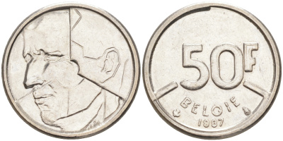 БЕЛЬГИЯ 50 ФРАНКОВ 1987 BELGIE, БОДУЭН I (1951-1993) KM 169 никель 106-441