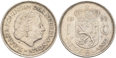 Нидерланды 1 гульден 1971 Юлиана (1948-1980) KM 184а никель 54-1753