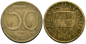 Австрия 50 грошей 1961 KM 2885 алюминиевая бронза 4173-1148
