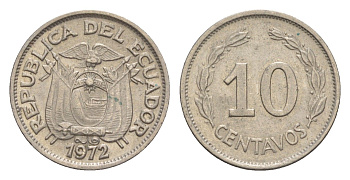 Эквадор 10 сентаво 1972 KM 76c сталь плакированная никелем 4636-224