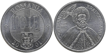 Румыния 1000 лей 2001 Константин Брынковяну (1654-1714) KM 153 алюминий  UNC  181-823
