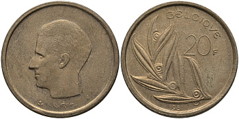 Бельгия 20 франков 1981 Belgique, Бодуэн I (1951-1993) KM 159 никель бронза 4171-657