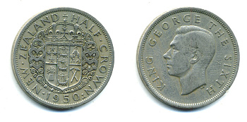Новая Зеландия 1/2 кроны 1950 Георг VI (1936-1952) KM 19 медно-никель 35-623