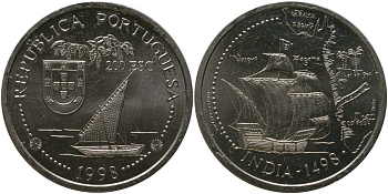 Португалия 200 эскудо 1998 Путешествие Васко да Гамы в Индию 1498 года - Путешествие Васко да Гамы в Индию 1498 года - Индия KM 712 медно-никель UNC 4677-425