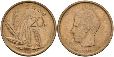 Бельгия 20 франков 1982 Belgie KM 160 никель бронза 4150-825