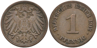 Германия 1 пфенниг 1912 E KM 10, J. 10 медь 4576-248