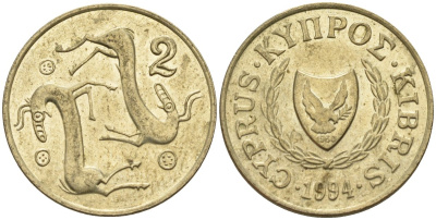 Кипр 2 цента 1994 KM 54.3 никель латунь 4596-113