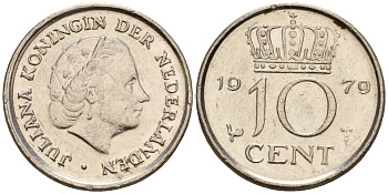 Нидерланды 10 центов 1979 Юлиана (1949-1980) KM 182 никель    4598-339