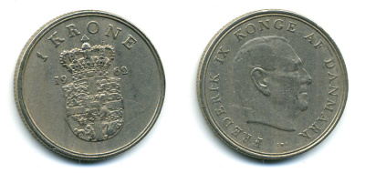 Дания 1 крона 1962 C; S, Фредерик IX (1947-1972) KM 851 медно-никель 56-325