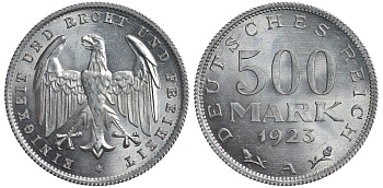 Германия 500 марок 1923 А KM 36, J.305 алюминий UNC 4587-512