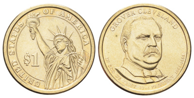 США 1 доллар 2012 Президент США - Гровер Кливленд (1885–1889) KM 525 медь с марганцево-латунным покрытием UNC 4699-927
