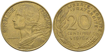ФРАНЦИЯ 20 САНТИМОВ 1976 ТИП MARIANNE KM 930, LE FRANC 156.16 медь алюминий никель 175-841