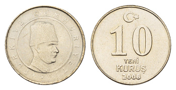 Турция 10 курушей 2008 Кемаль Ататюрк KM 1166 медь цинк никель UNC 4675-654