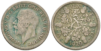 Великобритания 6 пенсов 1929 Георг V (1910-1936) KM 832, Spink 4040 серебро 4611-1147