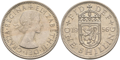 Великобритания 1 шиллинг 1956 Елизавета II (1952-2022), Шотландский герб KM 905, Spink 4148 медно-никель    4595-834