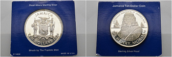 Ямайка 10 долларов 1974 губернатор Ямайки сэр Генри Морган, запайка, в оригинальной коробке, сертификат KM 63а серебро PROOF 3-4-7-12
