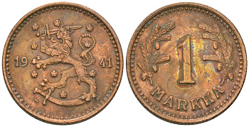 Финляндия 1 марка 1941 S KM 30a медь 4173-821