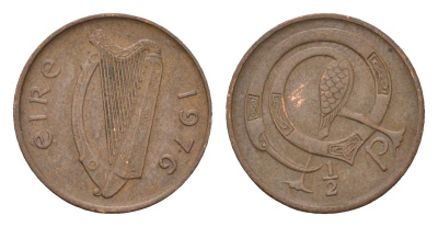 Ирландия 1/2 пенни 1976 мифологическая птица лира KM 19 бронза 4690-259