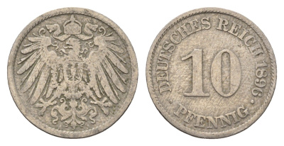 Германия 10 пфеннигов 1896 A KM 12, J. 13 медно-никель 4696-662