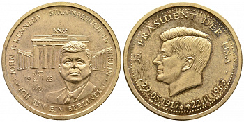 США МЕДАЛЬ ND ИСТОРИЧЕСКАЯ РЕЧЬ ПРЕЗИДЕНТА ДЖОНА КЕННЕДИ 35 ПРЕЗИДЕНТА США, В БЕРЛИНЕ 1963 желтый металл 4386-512