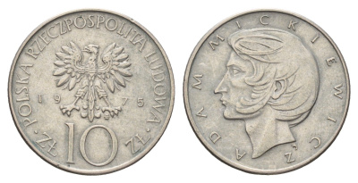 Польша 10 злотых 1975 MW, Адам Мицкевич (1798-1855) Y 74 медно-никель 4610-1154