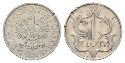 Польша 1 злотый 1929 Y 14 никель 4610-1123