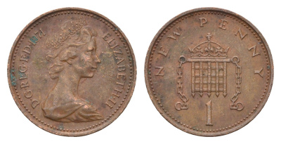 Великобритания 1 пенни 1971 Елизавета II (1952-2022) KM 915, Spink 4237 (B1) бронза 4697-932