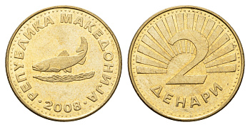 Македония 2 денара 2008 KM 3 латунь aUNC 4688-855