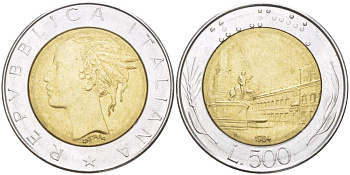 ИТАЛИЯ 500 ЛИР 1984 R KM 111 биметалл 4529-235