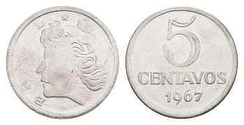 Бразилия 5 сентаво 1967 KM 577.1 нержавеющая сталь UNC 4644-414