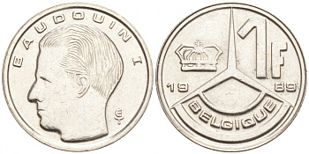 Бельгия 1 франк 1989 Belgique, Бодуэн I (1951-1993) KM 170 железо плакированное никелем 214-855