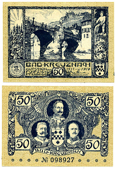 БАД-КРОЙЦНАХ 50 пфеннигов 1917-1918 НОТГЕЛЬД, ЗЕМЛЯ БАДЕН Grabowski K52.5a бумага 2195-6-1-1