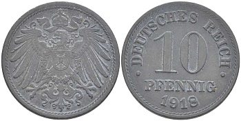 ГЕРМАНИЯ 10 ПФЕННИГОВ 1918 KM 26, J. 299 цинк 175-232