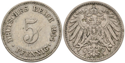 Германия 5 пфеннигов 1914 A KM 11, J. 12 медно-никель 4151-544