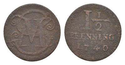 Мюнстер 1 1/2 пфеннига 1740 KM 336 медь 633-1035