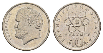 Греция 10 драхм 1990 Демокрит KM 132 медно-никель aUNC 4575-125