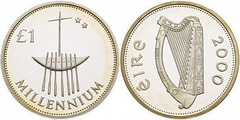 Ирландия 1 фунт 2000 миллениум, корабль KM P1 серебро PROOF 11-091-23