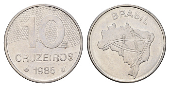 Бразилия 10 крузейро 1985 KM 592.2 нержавеющая сталь aUNC 3999-525