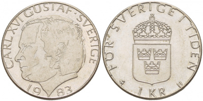 Швеция 1 крона 1983 Карл XVI Густав (1973- ) KM 852a медно-никель 4548-1015