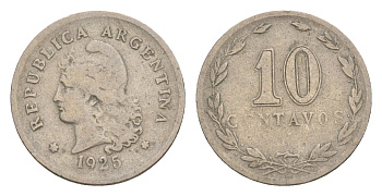 Аргентина 10 сентаво 1925 KM 35 медно-никель 4649-939