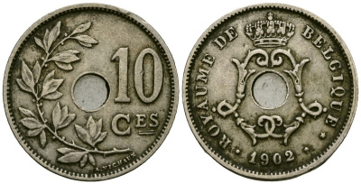Бельгия 10 сантимов 1902 Belgique KM 48 медно-никель 4172-716