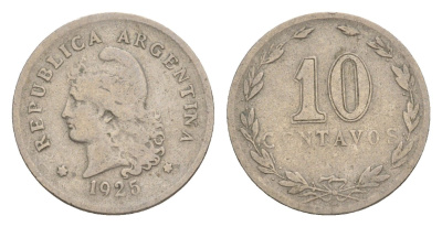 Аргентина 10 сентаво 1925 KM 35 медно-никель 4649-939