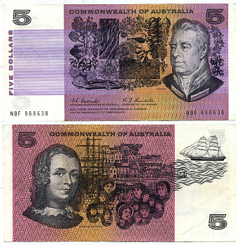 Австралия 5 долларов 1967  Pick 39a  бумага   435-57-2-1