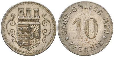 Олигс 10 пфеннигов 1920  Funck 404.4, Men18 24920.2 железо  UNC   39-567