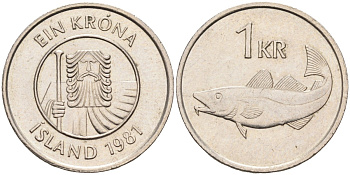 Исландия 1 крона 1981 треска KM 27 медно-никель 4591-521