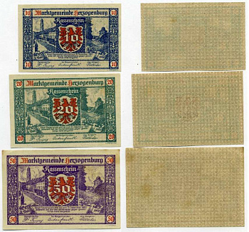 Австрия, Херцогенбург набор из 3 банкнот 10, 20, 50 геллеров 1920 31 декабря 1920, нотгельд, земля Нижняя Австрия   бумага  аUNC  7555-26-2-2