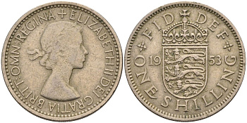 Великобритания 1 шиллинг 1953 Елизавета II (1952-2022), Английский герб KM 890, Spink 4139 медно-никель 4116-833