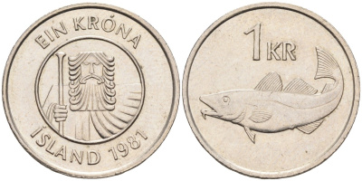 Исландия 1 крона 1981 треска KM 27 медно-никель 4591-521