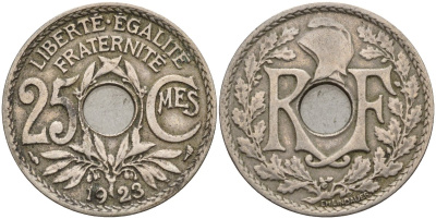 Франция 25 сантимов 1923 KM 867a, Le Franc 171.7 медно-никель 4143-415