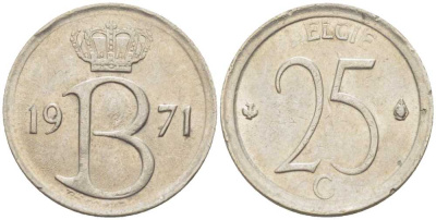 Бельгия 25 сантимов 1971 Belgie, Бодуэн I (1951-1993 KM 154.1 медно-никель 214-151